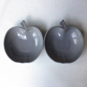Hazel Atlas Bowl Dish Dessert Milk Glass Orchard Apple Shape Gray Vintage 2 Set